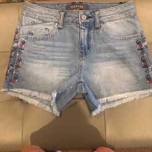 Denim fringed shorts EUC